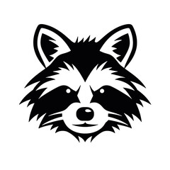 black racoon vector logo - black and white . Abstract drawing Vector illustration