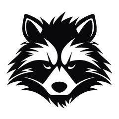 black racoon vector logo - black and white . Abstract drawing Vector illustration