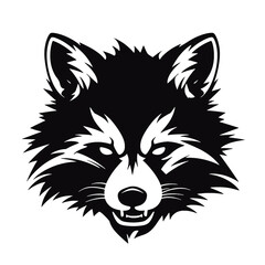 black racoon vector logo - black and white . Abstract drawing Vector illustration