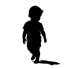 children happy silhouette illustration in black