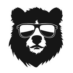 Bear Wearing Glasses Logo Monochrome Design Style