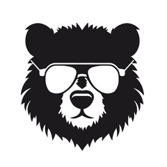 Bear Wearing Glasses Logo Monochrome Design Style