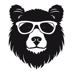 Bear Wearing Glasses Logo Monochrome Design Style