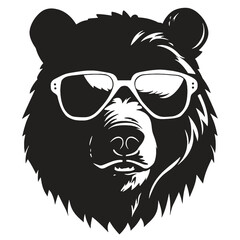 Bear Wearing Glasses Logo Monochrome Design Style