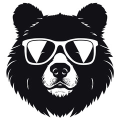 Bear Wearing Glasses Logo Monochrome Design Style
