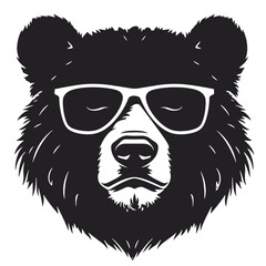 Bear Wearing Glasses Logo Monochrome Design Style
