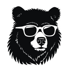 Bear Wearing Glasses Logo Monochrome Design Style