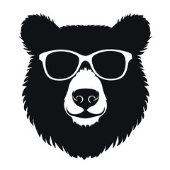 Bear Wearing Glasses Logo Monochrome Design Style
