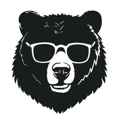 Bear Wearing Glasses Logo Monochrome Design Style