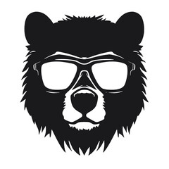 Bear Wearing Glasses Logo Monochrome Design Style