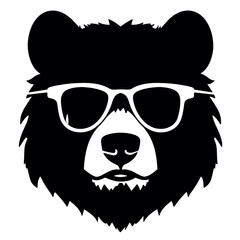Bear Wearing Glasses Logo Monochrome Design Style