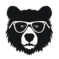 Bear Wearing Glasses Logo Monochrome Design Style