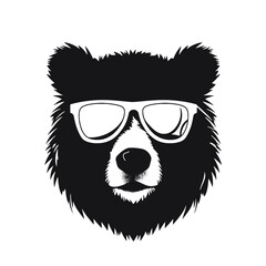 Bear Wearing Glasses Logo Monochrome Design Style