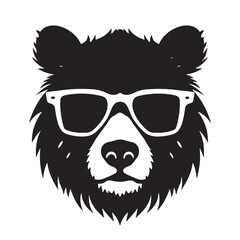 Bear Wearing Glasses Logo Monochrome Design Style