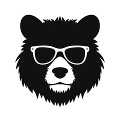 Bear Wearing Glasses Logo Monochrome Design Style
