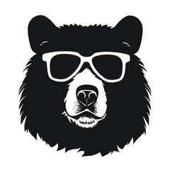 Bear Wearing Glasses Logo Monochrome Design Style