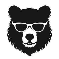 Bear Wearing Glasses Logo Monochrome Design Style