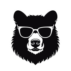 Bear Wearing Glasses Logo Monochrome Design Style