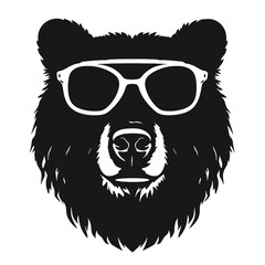 Bear Wearing Glasses Logo Monochrome Design Style