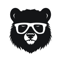 Bear Wearing Glasses Logo Monochrome Design Style