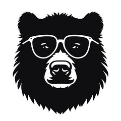 Bear Wearing Glasses Logo Monochrome Design Style