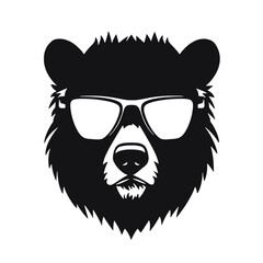 Bear Wearing Glasses Logo Monochrome Design Style