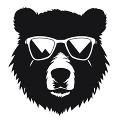 Bear Wearing Glasses Logo Monochrome Design Style