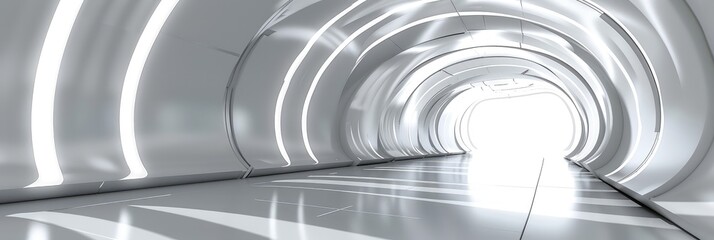 Futuristic White Tunnel with Illuminated Stripes