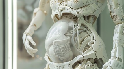 White Alien Anatomical Model Showcasing Intricate Pregnant Android Form