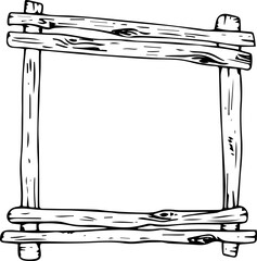 Hand drawn wooden frame illustration on transparent background.