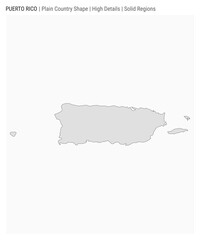 Puerto Rico plain country map. High details. Solid regions style. Shape of Puerto Rico. Vector illustration.
