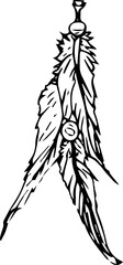 Hand drawn feather illustration on transparent background.