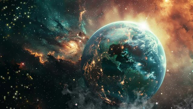 abstract outer earth space nebula. amazing beautiful space background. seamless looping overlay 4k virtual video animation background