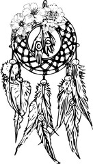Hand drawn dream catcher illustration on transparent background.