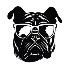 English bulldog wearing eyeglasses