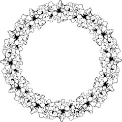 Hand drawn flower wreath illustration on transparent background.