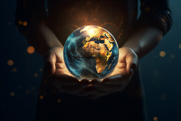 Earth in hand, save earth concept