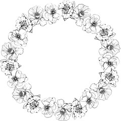 Fototapeta na wymiar Hand drawn flower wreath illustration on transparent background.