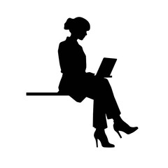 Vector silhouette of Girl sitting  with a laptop. silhouette vector illustration.