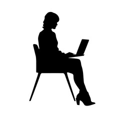 Vector silhouette of Girl sitting  with a laptop. silhouette vector illustration.