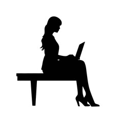 Vector silhouette of Girl sitting  with a laptop. silhouette vector illustration.