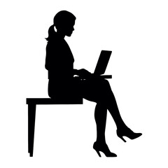 Vector silhouette of Girl sitting  with a laptop. silhouette vector illustration.