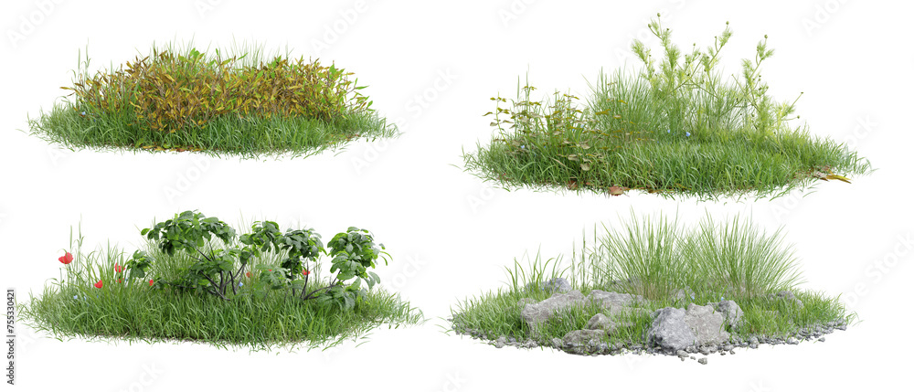 Poster collection unit green grass on transparent background 3d rendering png