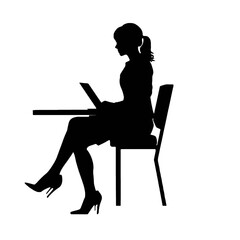 Vector silhouette of Girl sitting  with a laptop. silhouette vector illustration.