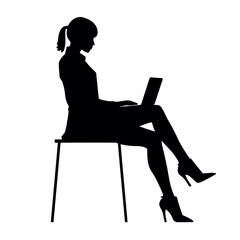 Vector silhouette of Girl sitting  with a laptop. silhouette vector illustration.
