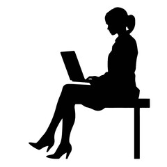 Vector silhouette of Girl sitting  with a laptop. silhouette vector illustration.