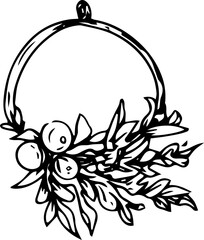 Hand drawn beautiful wreath illustration on transparent background.