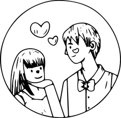 Fototapeta premium Hand drawn romantic couple cartoon illustration on transparent background.