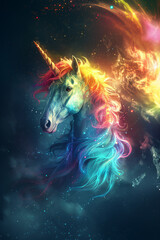 A unicorn design with a rainbow of colors.