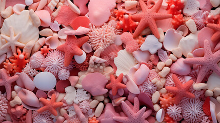 Assorted Pink and Red Seashells and Starfish Collection